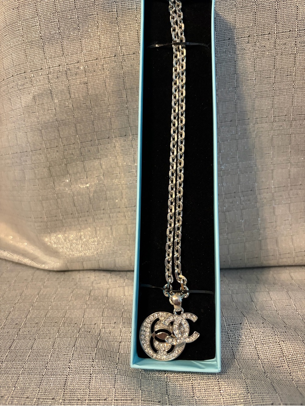 Crystal Double-Emblem Silver Pendant Necklace - Picture 3 of 6